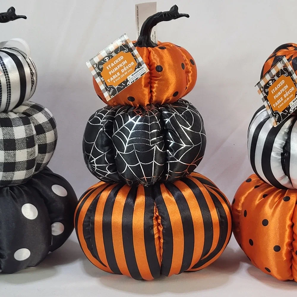 Regent Products 9in Stacked Pumpkin Table Decor Set of 3 Halloween Fabric Plush